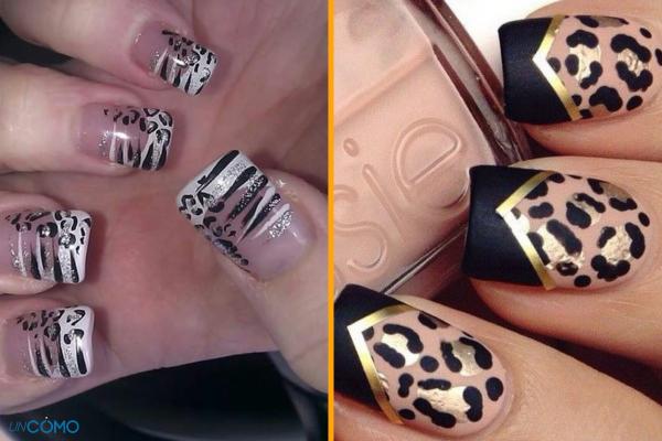 Diseños de uñas de animal print - Animal print con manicura francesa