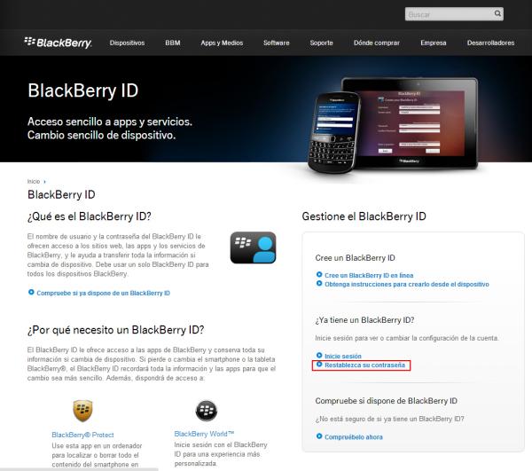 Cómo recuperar la contraseña de Blackberry ID - Paso 1