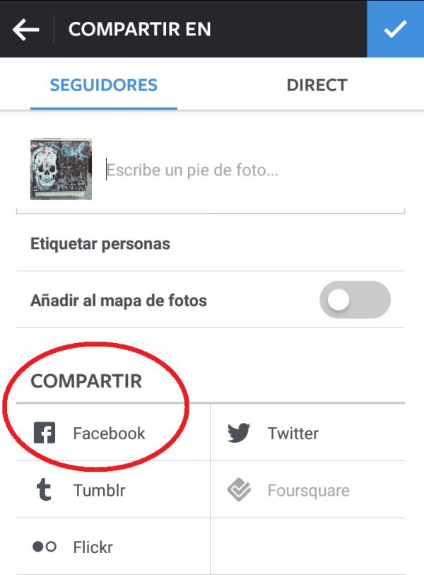 Cómo publicar fotos de Instagram en Facebook - Paso 4
