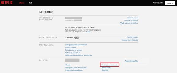 Cómo borrar el historial de Netflix - Paso 2