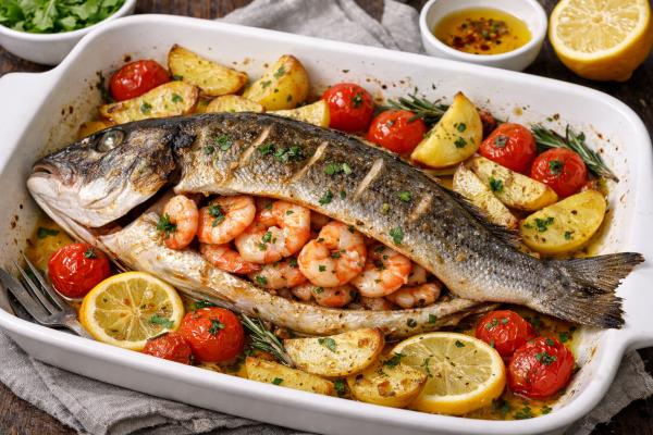 Recetas para San Valentín - Dorada al horno rellena de gambas