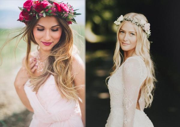 Peinados con diadema de flores - Diademas de flores con el pelo ondulado