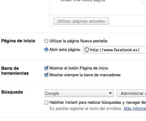 Cómo poner Facebook como página principal en Chrome - Paso 4