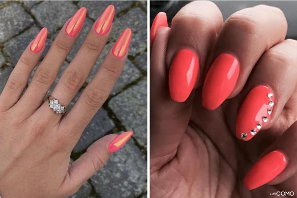 Uñas coral: diseños para lucir una manicura ideal este verano - Uñas coral con piedras o strass