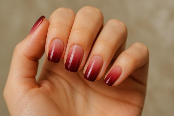 Uñas granates: ideas de diseños elegantes y en tendencia - Uñas granate con efecto degradado