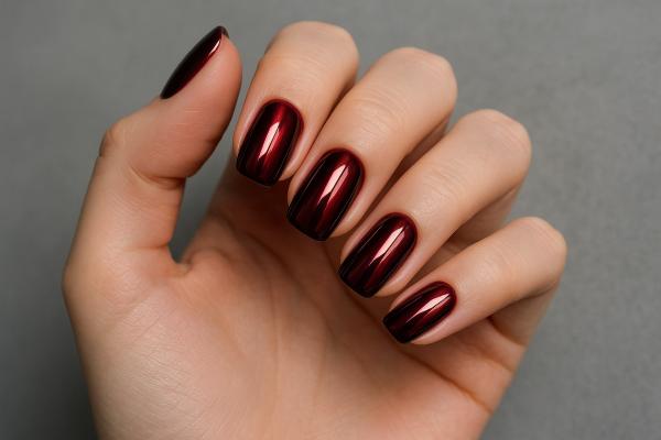 Uñas granates: ideas de diseños elegantes y en tendencia - Uñas granates con efecto espejo
