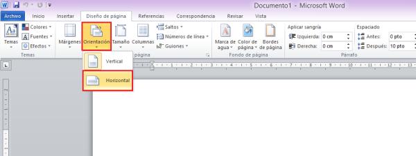 Cómo cambiar una hoja de vertical a horizontal en Word 2010 - Paso 2