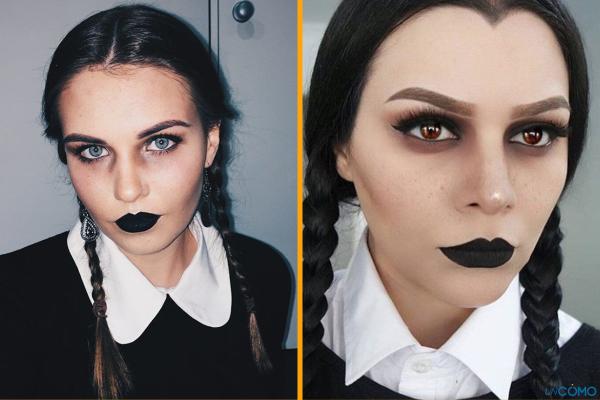 Ideas de maquillaje de Halloween fácil - Miércoles Addams