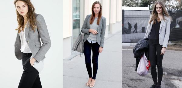 Cómo combinar un blazer gris - Blazer gris y prendas negras