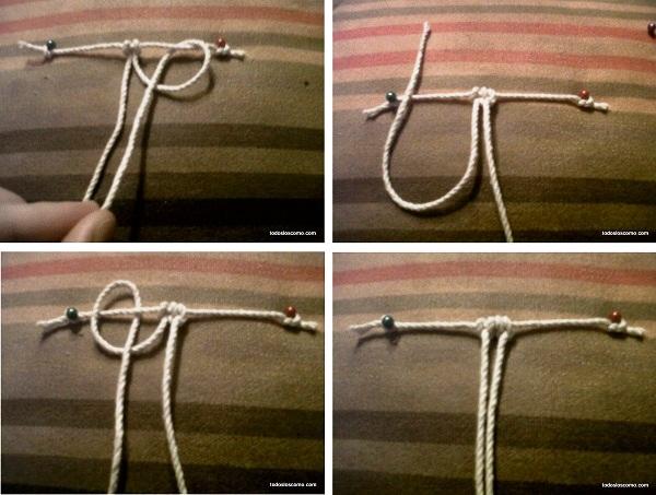 Puntos básicos para tejer macramé - Nudo alondra doble