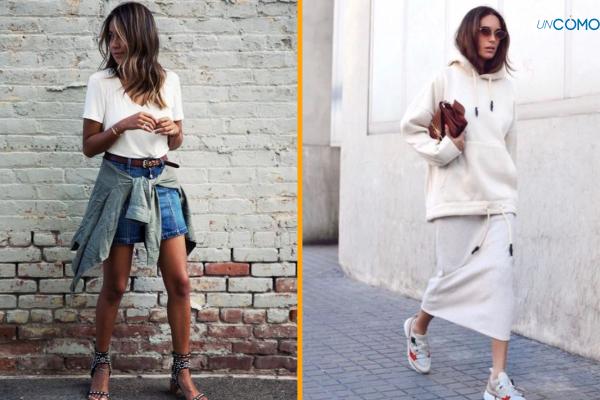 Ideas de outfits para conciertos - Falda midi y sudadera