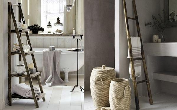 Cómo decorar un baño con reciclaje - Toallero de baño con escalera reciclada