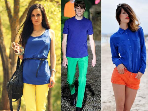 Cómo combinar una camiseta azul eléctrico - Colour-blocking
