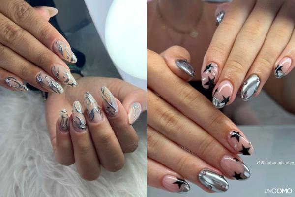 Uñas plateadas: los diseños más elegantes y modernos - Uñas plateadas con diseños abstractos