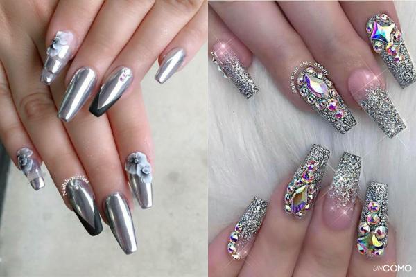 Uñas plateadas: los diseños más elegantes y modernos - Uñas plateadas con pedrería