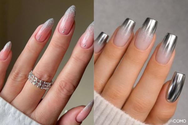 Uñas plateadas: los diseños más elegantes y modernos - Uñas plateadas degradadas