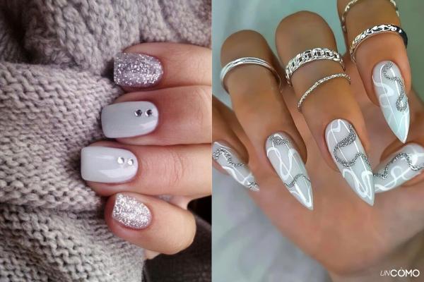 Uñas plateadas: los diseños más elegantes y modernos - Uñas plateadas y blancas minimalistas