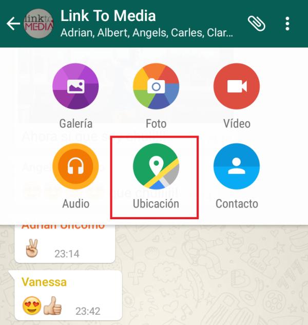 Cómo enviar una ubicación por Whatsapp - Paso 4
