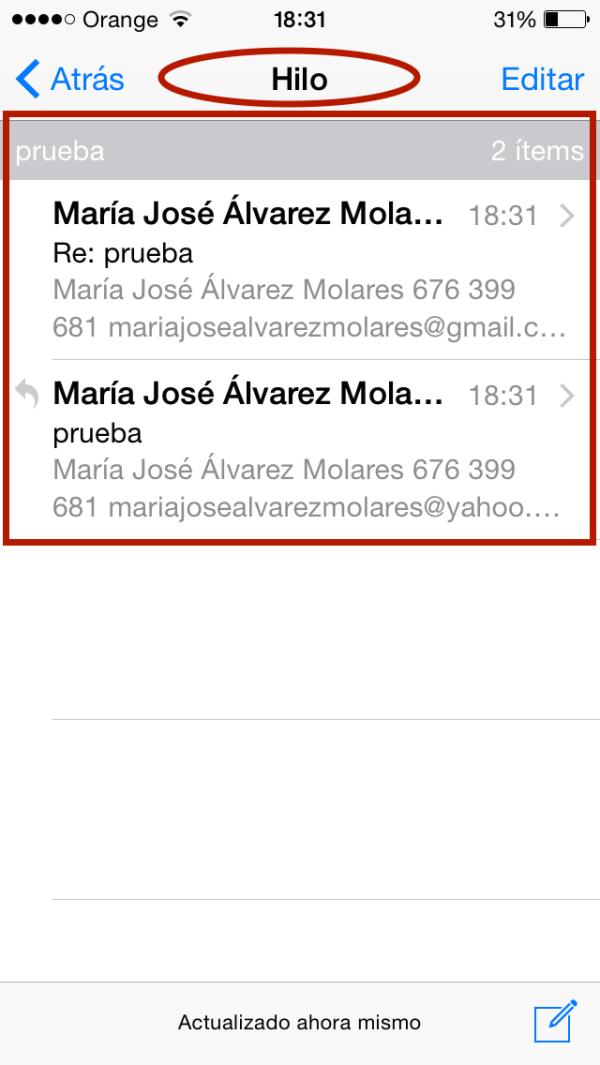 Cómo hacer que no se encadenen mensajes en Mail de iPhone   - Paso 2