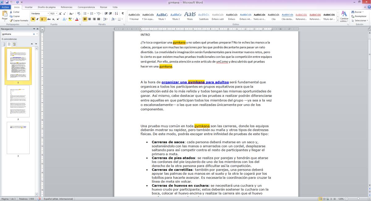 Cómo buscar una palabra en Word 2010