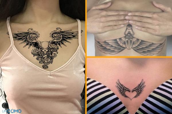 Tatuajes en el pecho para mujeres - Tatuajes de alas en el pecho para mujeres