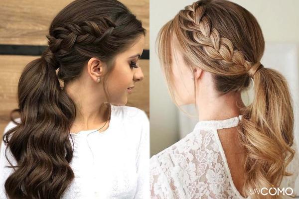 Peinados con trenzas de lado - Trenza lateral con coleta para pelo largo