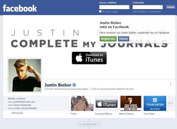 Cómo contactar con Justin Bieber - Facebook