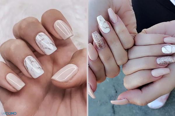 Diseños de uñas beige: un color elegante para tu manicura - Uñas beige con efecto mármol