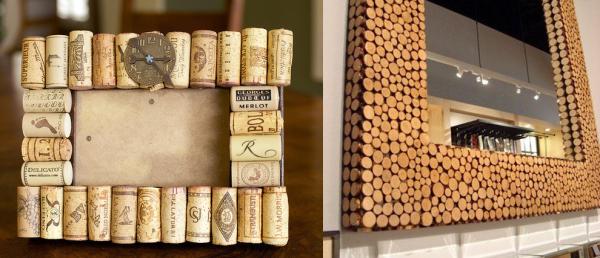 Manualidades con tapones de corcho - Marcos de fotos y espejos con corchos