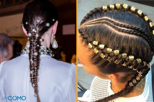 Ideas de peinados para Navidad - Trenzas con joyería