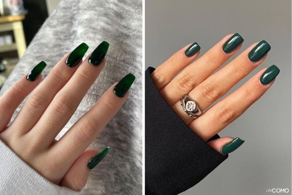Uñas de invierno sencillas: las mejores ideas para esta temporada - Uñas verde oscuro: sofisticadas y con personalidad