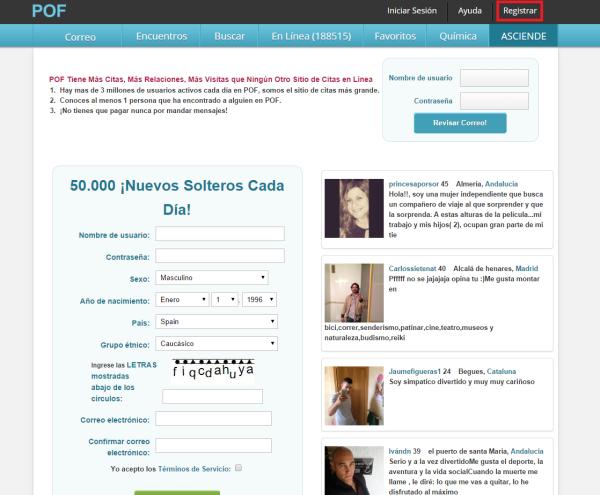 Cómo registrarse en POF - Paso 1