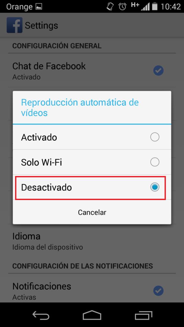 Desactivar la reproducción automática de vídeos de Facebook en Android - Paso 4