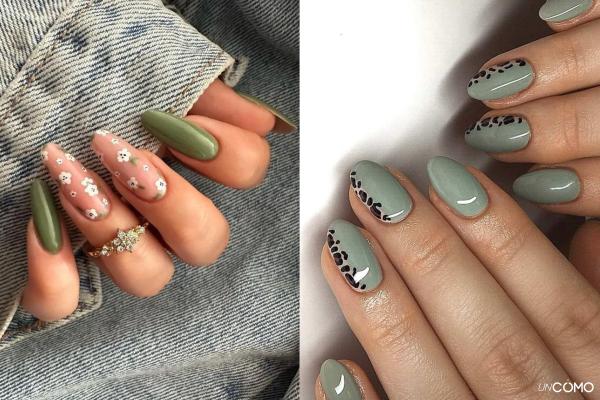 Top diseños de uñas verde oliva que te harán triunfar - Uñas verde oliva con estampados
