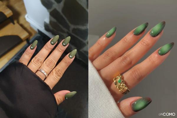 Top diseños de uñas verde oliva que te harán triunfar - Uñas verde oliva degradadas