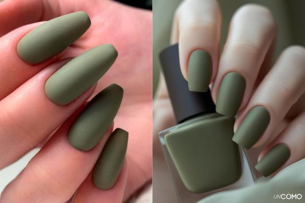 Top diseños de uñas verde oliva que te harán triunfar - Uñas verde oliva mate