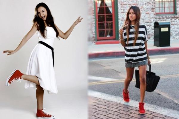Converse rojas con vestido deals
