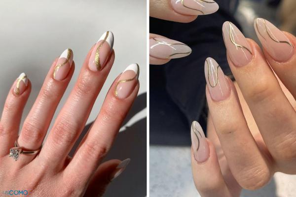 Diseños de uñas doradas: brillantes, decoradas y combinadas para una manicura elegante - Uñas doradas con diseños geométricos