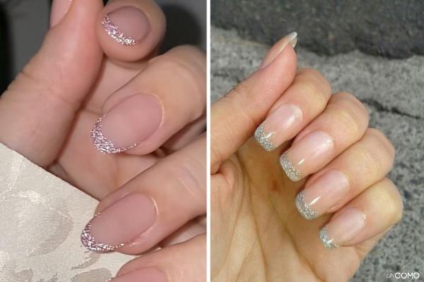 Uñas de Fin de Año: diseños para Nochevieja que te harán lucir espectacular - Uñas francesas festivas con brillantitos