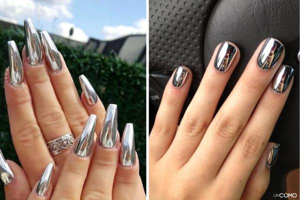 Uñas de Fin de Año: diseños para Nochevieja que te harán lucir espectacular - Uñas plateadas con efecto espejo