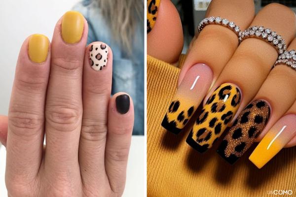 Uñas mostaza: los mejores diseños para lucir este color - Uñas mostaza con animal print