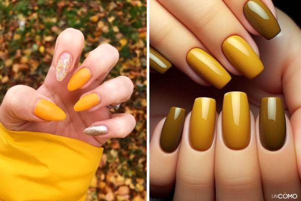 Uñas mostaza: los mejores diseños para lucir este color - Uñas mostaza con efecto mate y brillo combinado