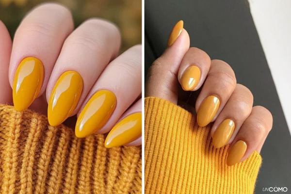 Uñas mostaza: los mejores diseños para lucir este color - Uñas mostaza lisas: la opción minimalista y elegante