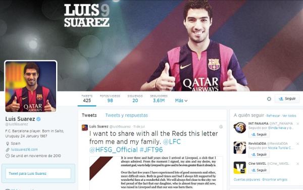 Cómo contactar con Luis Suárez - Contactar con Luis Suárez en Twitter 
