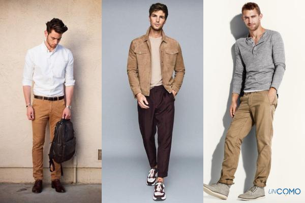 Pantalon marron camisa azul deals