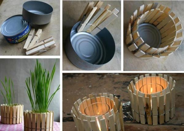 Cómo hacer portavelas con latas - Pinzas y latas, la mejor combinación 