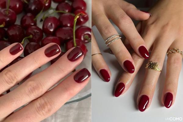 Colores y diseños de uñas cortas de invierno en tendencia - Rojo cereza clásico renovado