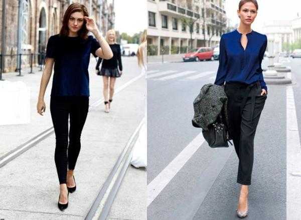 Camisa azul marino con pantalon negro 2025
