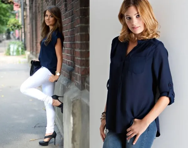 Como combinar una blusa azul marino