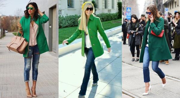 Cómo combinar un abrigo verde - Abrigo verde con jeans